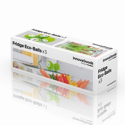 Set 3 bile odorizante pentru frigider, Eco Balls, InnovaGoods, cu carbon activ, 5 cm