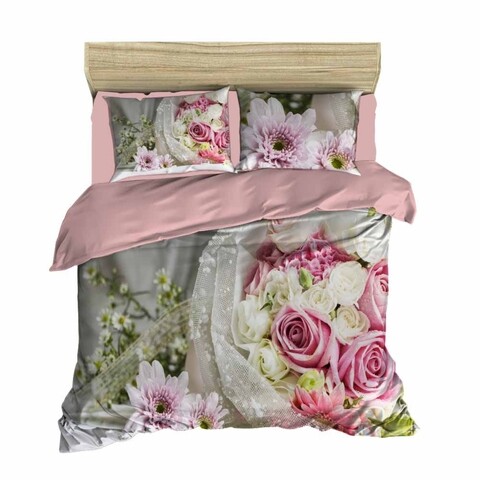 Poza Lenjerie de pat dubla Rose 113, Pearl Home, 3 piese, 200x220 cm, amestec bumbac, multicolor