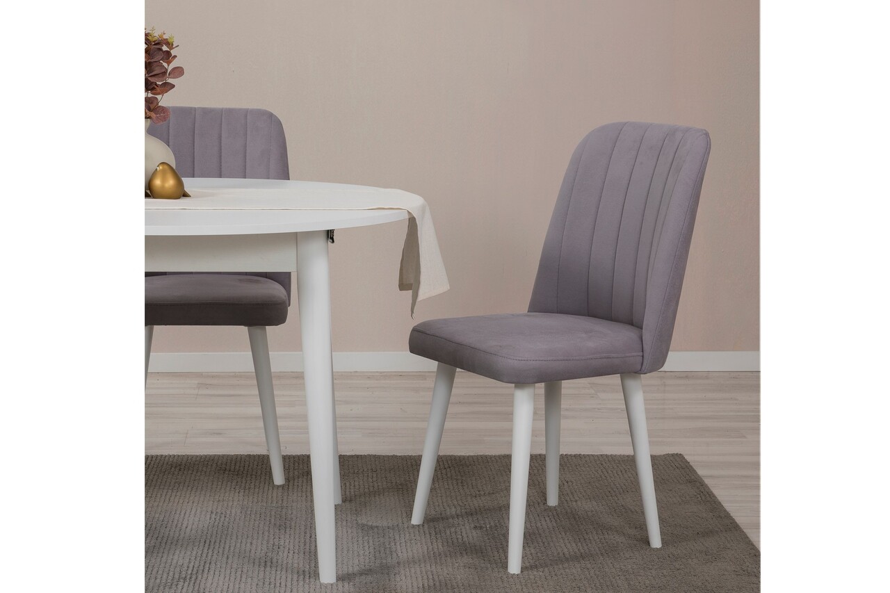 Set masa extensibila si scaune, 3 piese, Hanah Home, Vina 0701, Alb/Gri - imagine 2
