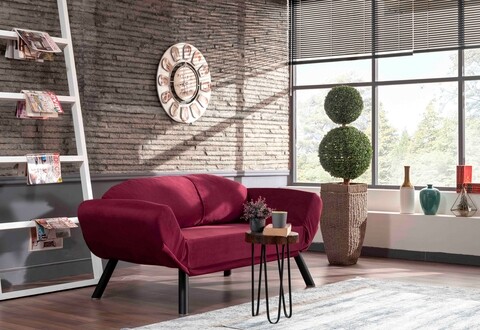 Canapea extensibila Genzo, Futon, 2 locuri, 177x81x87 cm, metal, maroon Futon