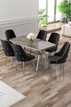 Set masa si scaune (7 piese), Hanah Home, Asel, Antracit / Crom / Negru