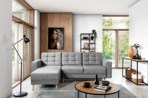 Coltar extensibil reversibil 3 locuri ELTAP, AsgL-26, Asgard, 248x162x93 cm, lemn/poliester, gri deschis
