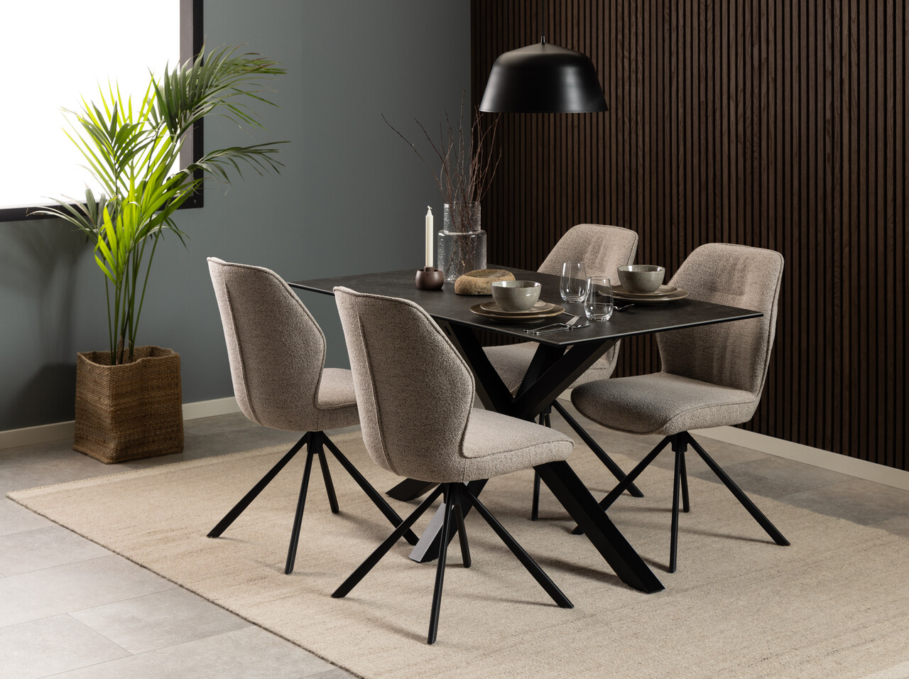 Scaun Aura, Actona, 51x61.5x88.5 cm, rotativ, tesatura Boucle/otel, bej - view 5