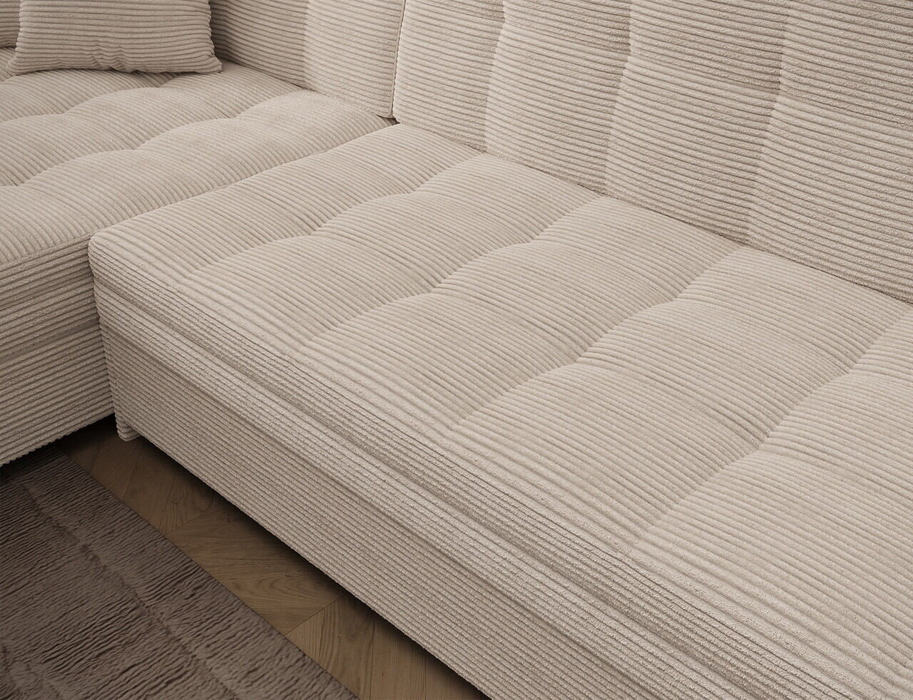 Coltar extensibil stanga 4 locuri ELTAP, Sorento, 296x194x78 cm, lemn/poliester, bej — imaginea 7