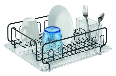 Scurgator de vase cu suport pentru tacamuri Forma Lupe, iDesign, 44.5x34x13.3 cm, negru mat 44.5x34x13.3