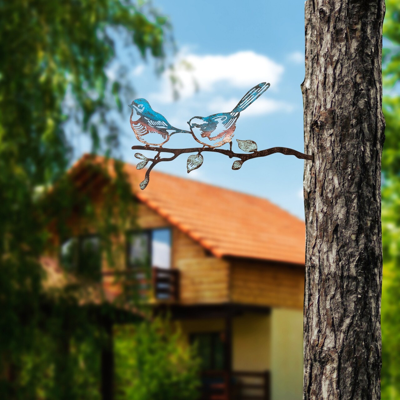 Obiect decorativ de grădină, Bird on the branch 24, 26x50 cm, Multicolor - imagine 3