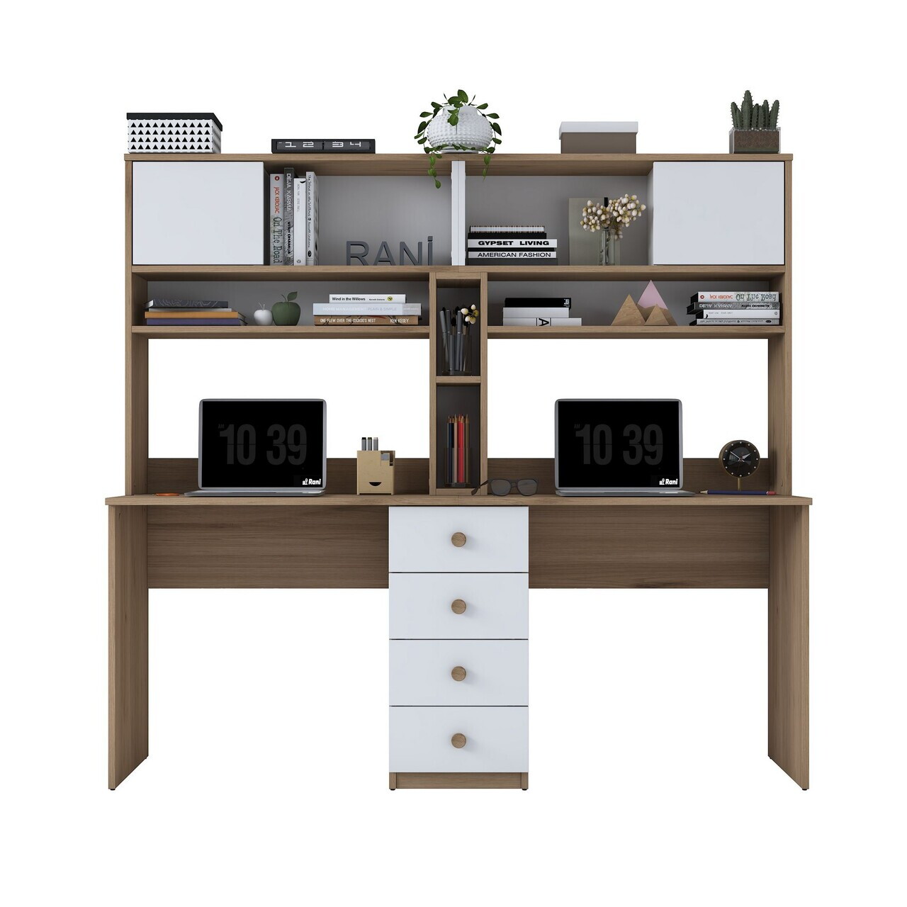 Birou, Hanah Home, HA130, 180x166.3x50 cm, PAL melaminat, Nuc/Alb - view 9
