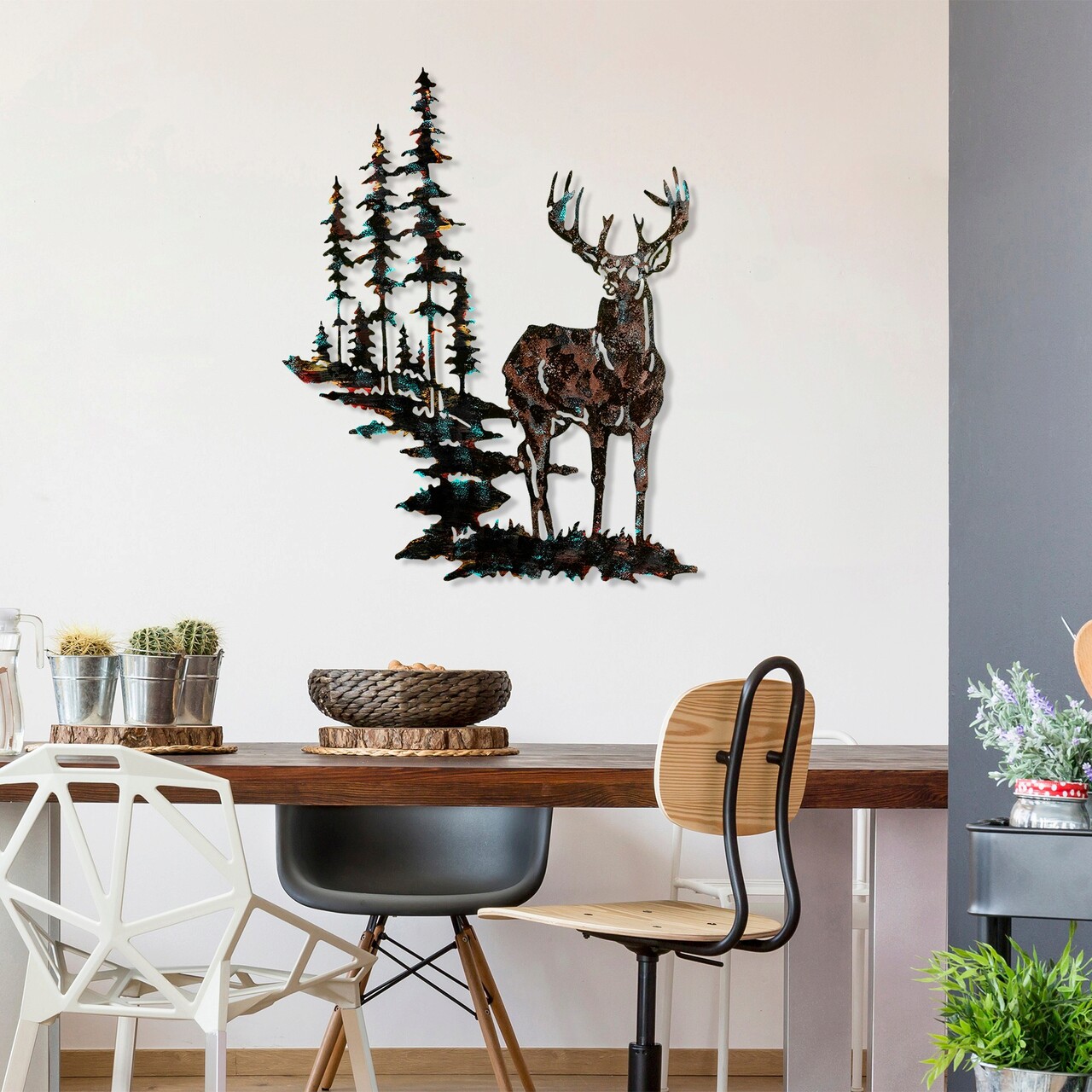 Decoratiune de perete, Deer, Metal, Dimensiune: 65 x 79 cm, Multicolor - 1 | YEO
