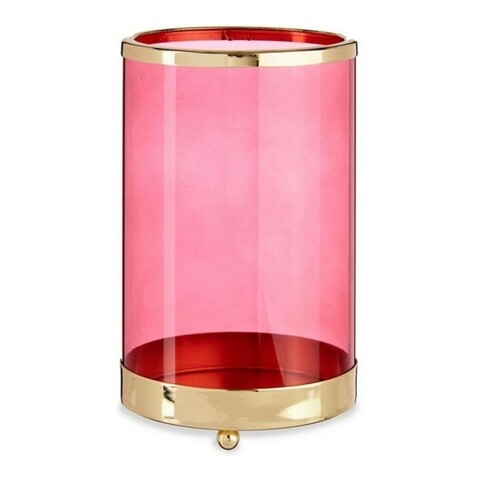 Suport pentru lumanare cylinder, gift decor, 12.2 x 12.2 x 19.5 cm, metal/sticla, roz/auriu