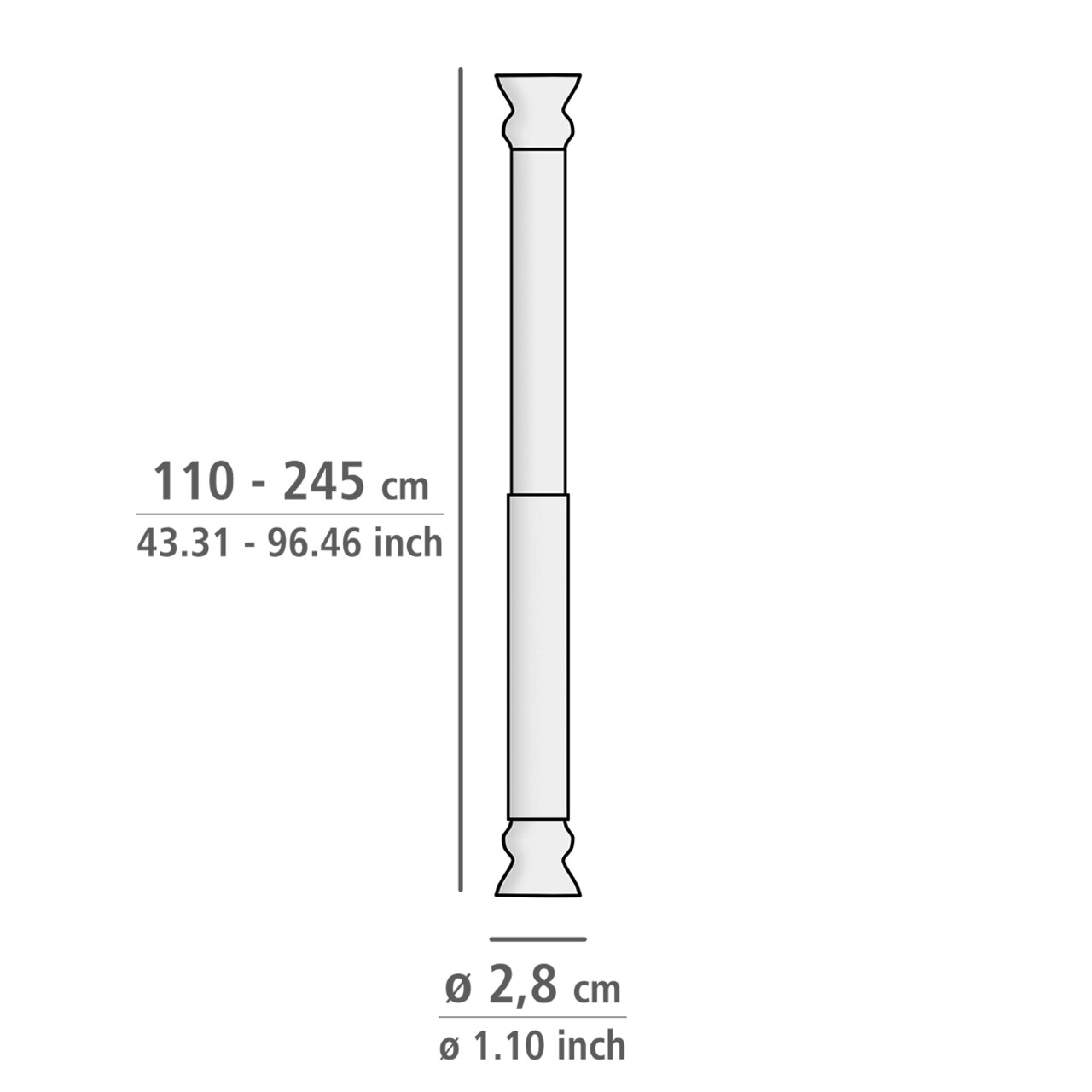 Bara extensibila pentru perdeaua de dus, Wenko, Strong White, 110 - 245 cm, 2.8 cm Ø, aluminiu, alb - 1 | YEO