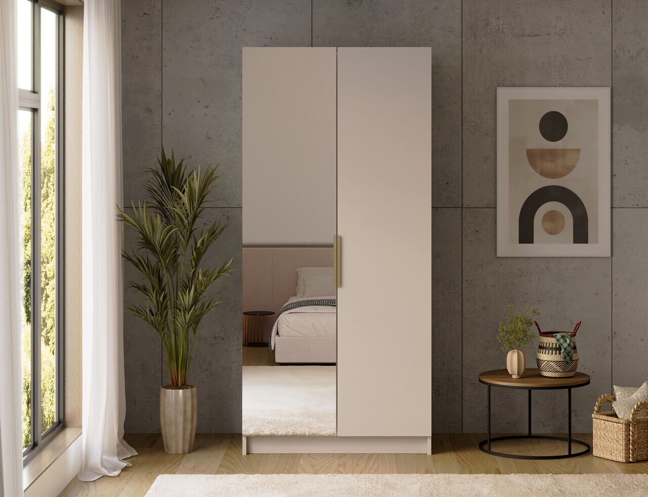 Dulap pentru haine cu oglinda ELTAP, KM1-SZA100, Mirtillo, 100x60x216 cm, PAL laminat, casmir — imaginea 4