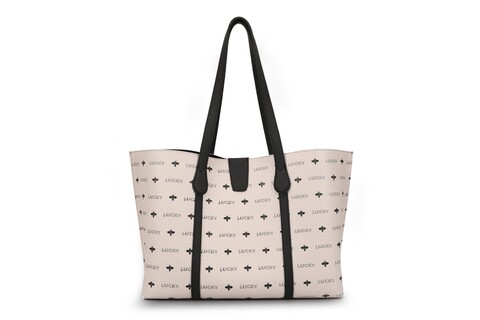 Geanta, lucky bees, 346 cream black, piele ecologica, crem/negru