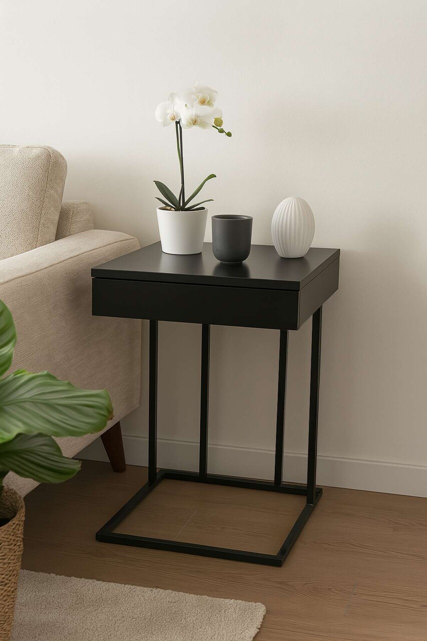 Masuta, Hanah Home, Veno, 42x64x36 cm, PAL, Negru - view 2