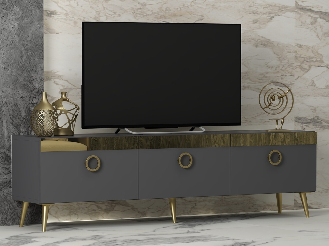 Comoda TV, Odessa, Safar, 150x30x45 cm, PAL, Antracit - 1 | YEO