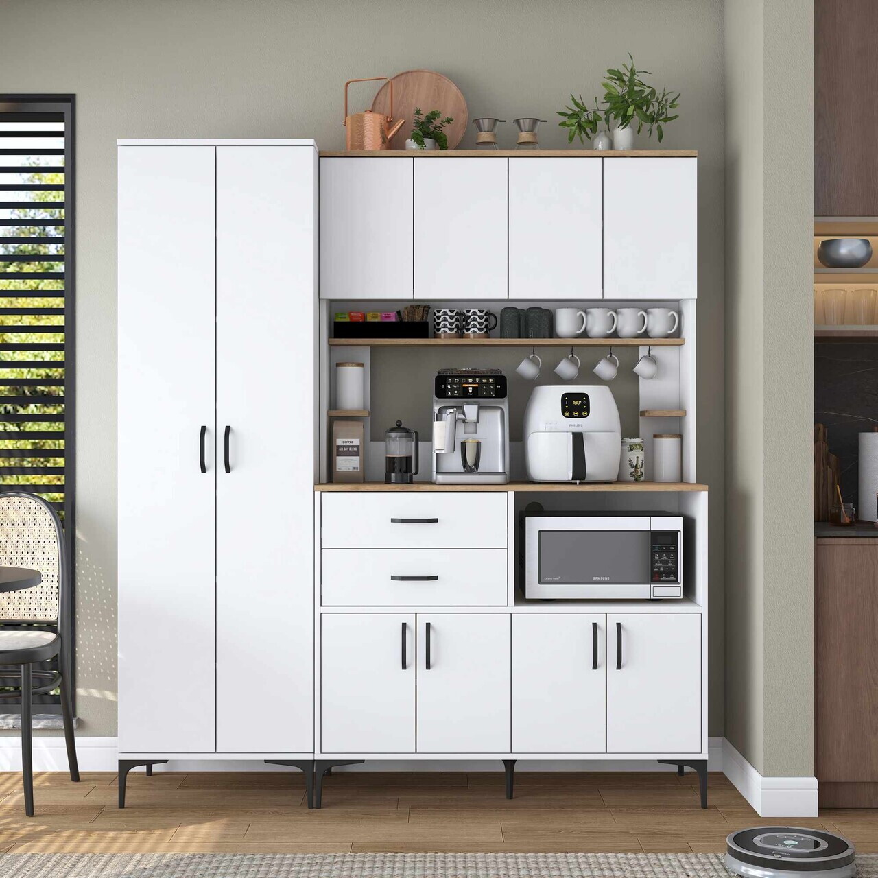 Dulap multifunctional, Hanah Home, JE270, 180x204.2x45 cm, Alb/Maro — imaginea 2