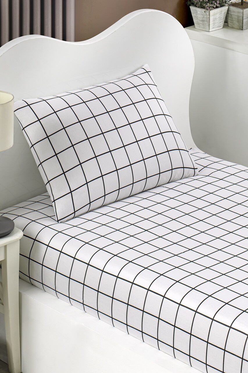 Set de pat pentru o persoana (cearceaf cu elastic si perna) 2 piese, Artus - Black, Eponj Home, 65% bumbac/35% poliester