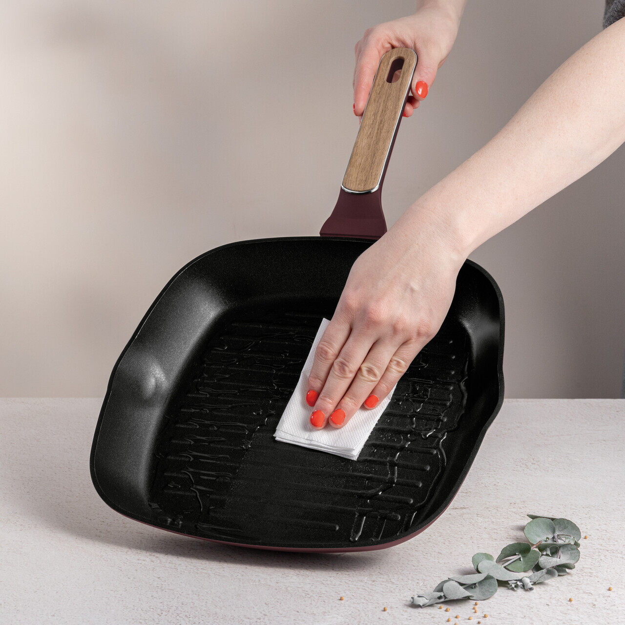 Tigaie grill Berlinger Haus, Leonardo Nordic, 28 cm, 2.1 L, aluminiu forjat, visiniu mat - imagine 2