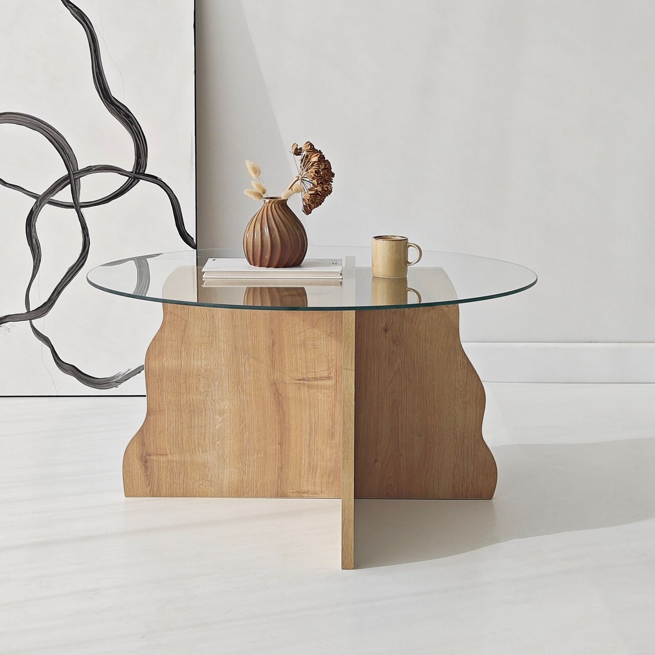 Masuta de cafea, Hanah Home, Butterfly, 75x40x75 cm, Stejar Safir / Transparent - view 3