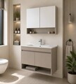 Set Dulap de Baie cu Chiuvetă și Oglindă (2 Piese), Hanah Home, Compacta 100, Latte