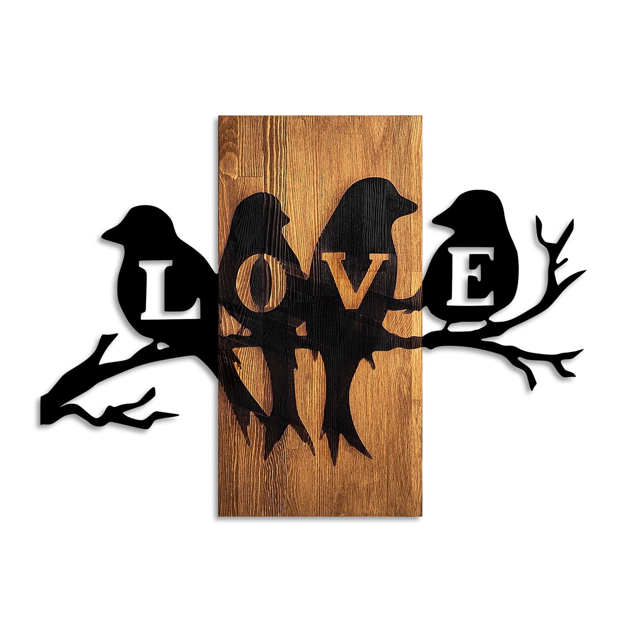 Decoratiune de perete, Love Birds, Dimensiuni: 57 x 75 cm, Nuc / Negru — imaginea 5