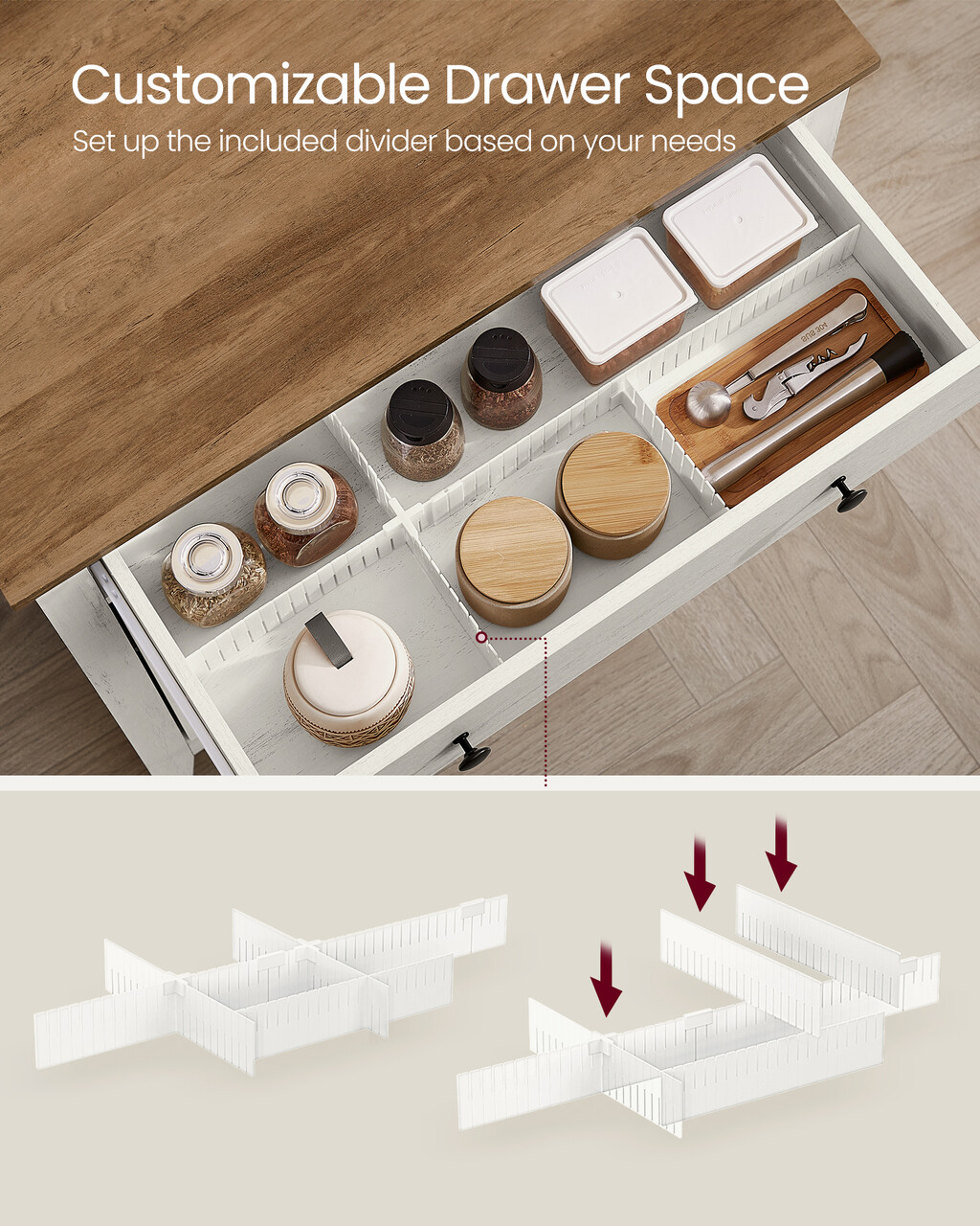Bufet cu 2 usi si 1 sertar, Vasagle, 80x40x80 cm, MDF/PAL, alb rustic/maro - imagine 8