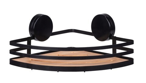 Polita de colt, wenko, alba static-loc, 27 x 11 x 21 cm, metal/bambus, negru/maro
