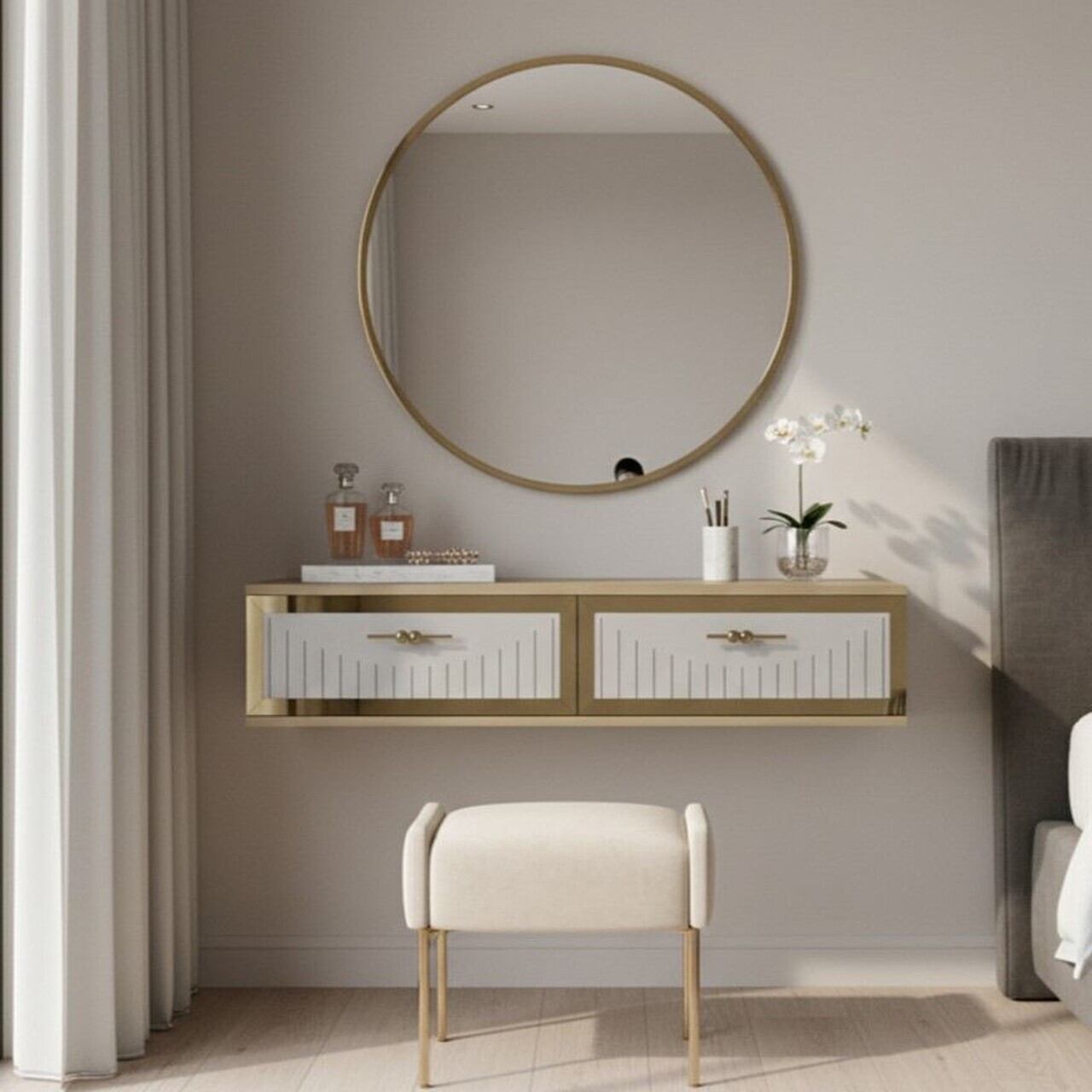 Dulap, Hanah Home, Tuna 120, 120x25.5x29.6 cm, Stejar Safir / Alb / Auriu — imaginea 2