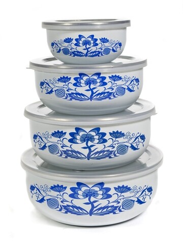 Set 4 boluri emailate cu capac din plastic onion, banquet
