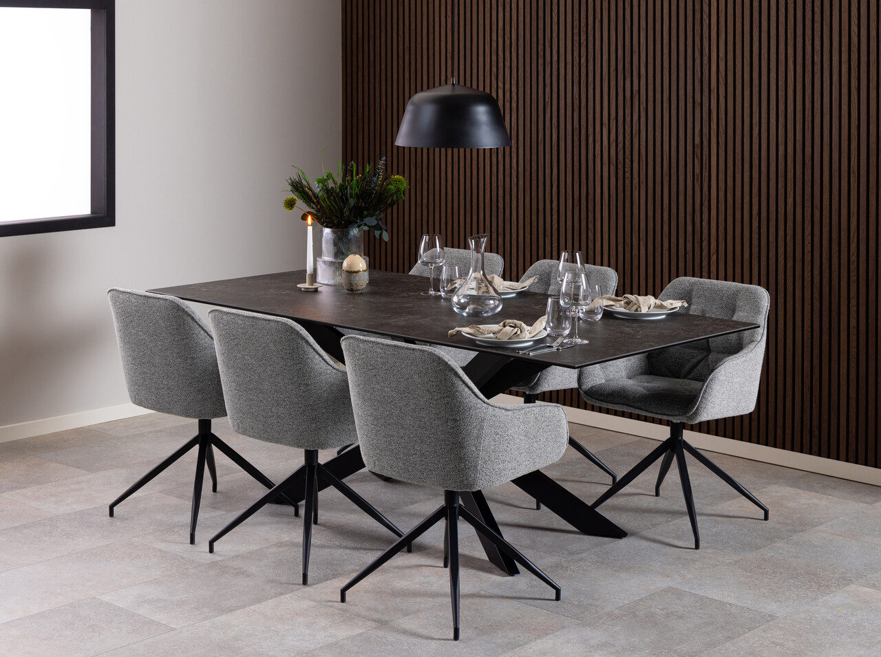 Scaun Brooke, Actona, 57x54.5x82 cm, rotativ, tesatura Boucle/otel, gri - view 5