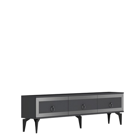 Comoda TV, Olivia, Ponny, 180x44.6x29.6 cm, PAL , Antracit / Argintiu