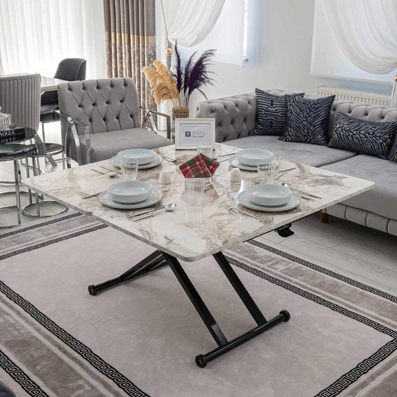 Masuta de cafea, Hanah Home, Home Ext, MDF, Marmură albă/neagră — imaginea 2