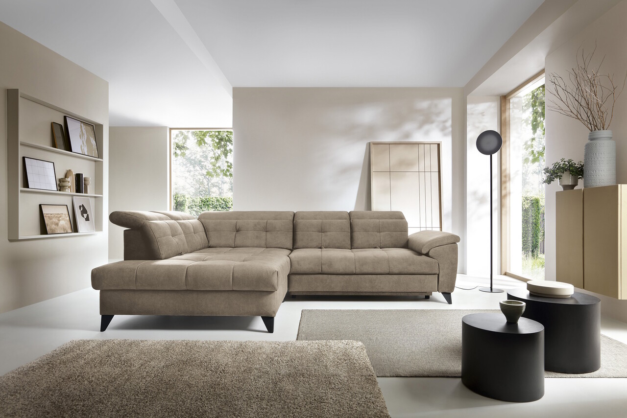 Coltar extensibil stanga 5 locuri ELTAP, LT-20AU, Inferne, 297x210x107 cm, lemn/poliester, bej inchis