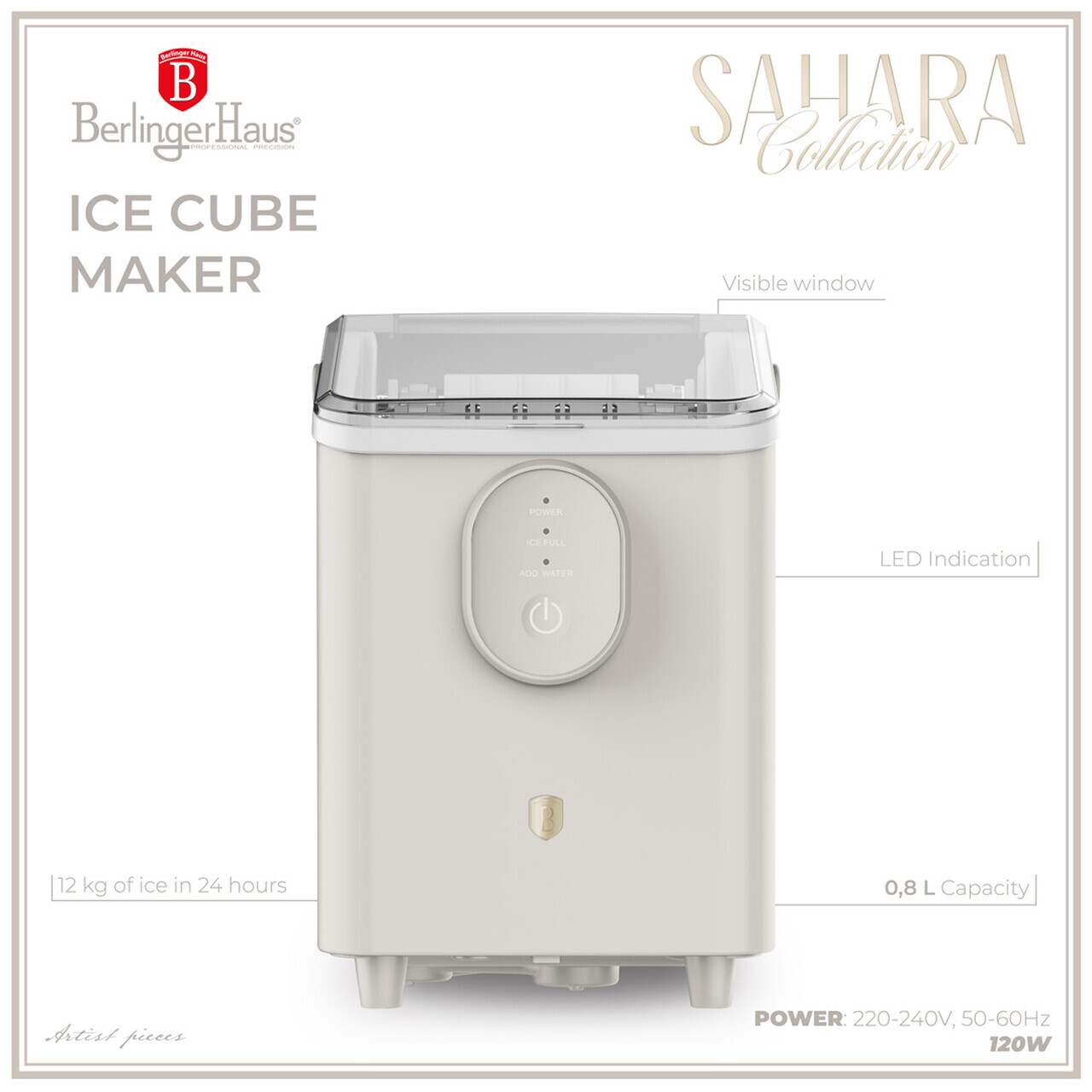 Masina pentru cuburi de gheata Berlinger Haus, Sahara, 800 ml, 120W, plastic, crem - view 16