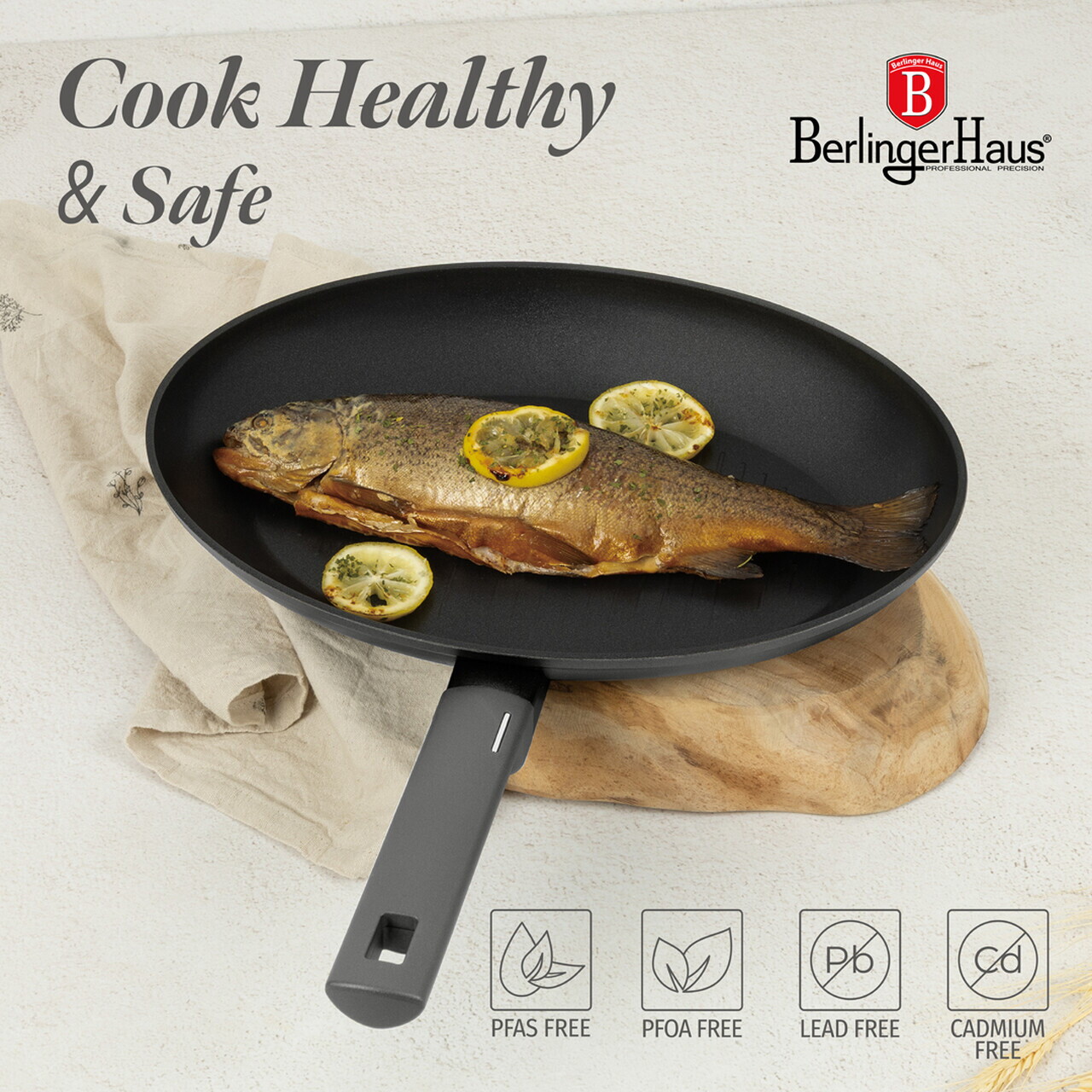 Tigaie pentru peste Berlinger Haus, Anthracite, 35 cm, aluminiu forjat, antracit mat - imagine 8