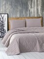 Cuvertura matlasata dubla, Water Yollu Saten - Brown, EnLora Home, 70% bumbac / 30% poliester