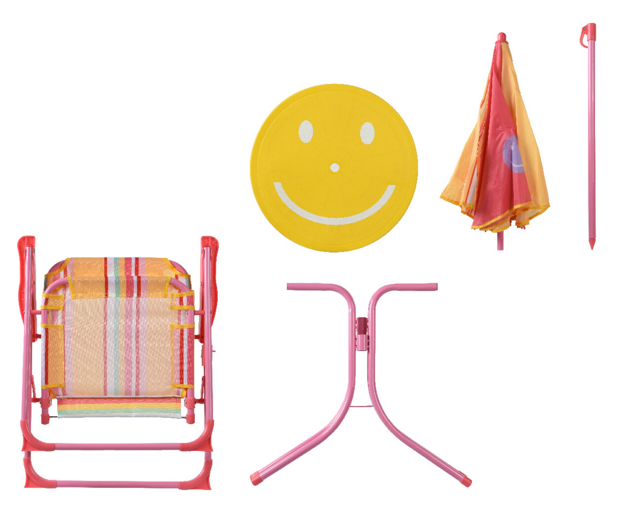 Set mobilier de gradina pentru copii Smiling Face, Decoris, 4 piese, fier/poliester, multicolor
