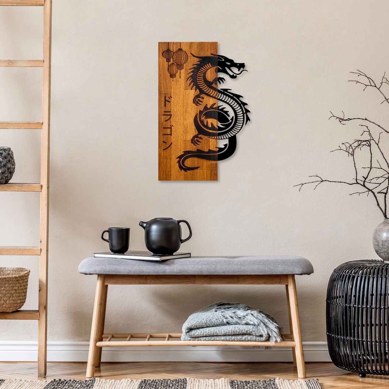 Decoratiune de perete, Dragon, Lățime: 40 cm Înălțime: 58 cm Adâncime: 3 cm, Nuc / Negru - view 4