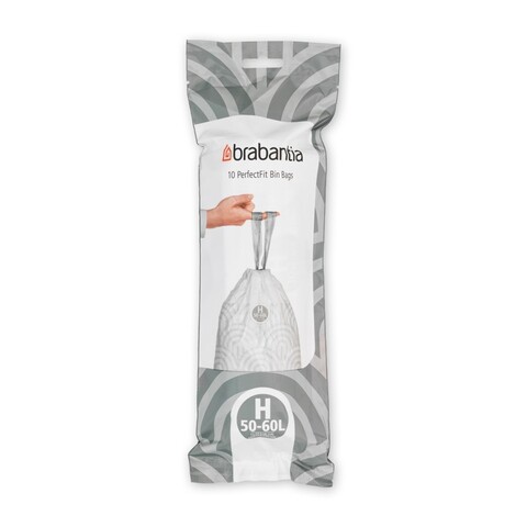 Set 10 saci de gunoi, Brabantia, PerfectFit, marimea H, 50-60 L, nailon, alb