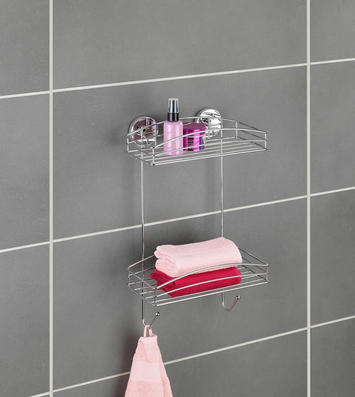 Polita pentru baie, Wenko, Vacuum-Loc®, 26 x 15 x 43 cm, inox - 2 | YEO