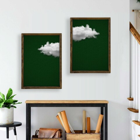 Set 2 tablouri decorative, bul002, mdf, imprimat uv, verde / alb / nuc