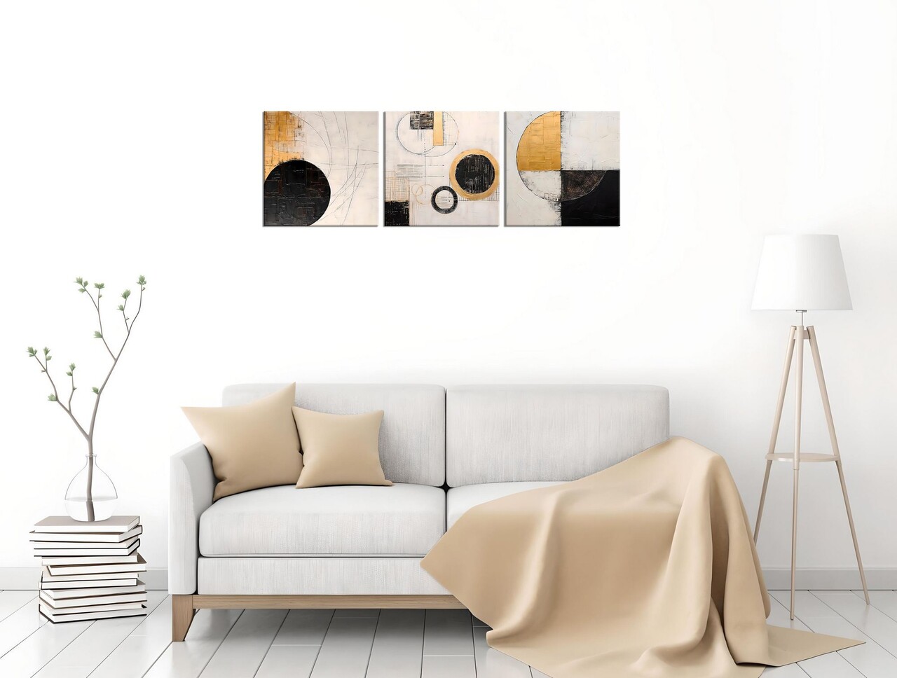 Set 3 tablouri decorative, FAH14, Cadru: 100% LEMN (Grosime: 2 cm), Aur/Negru - view 2