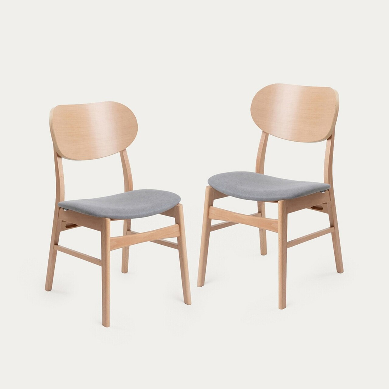 Set 2 scaune Nergu, Homla, 46x54.2x80 cm, lemn/poliester, natur/gri — imaginea 2