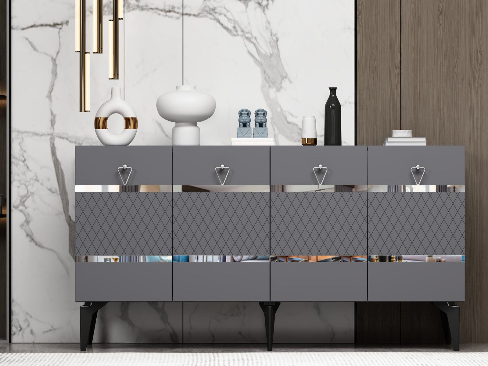 Consola, Hanah Home, Pelin, 150x79x40 cm, PAL , Antracit / Argintiu