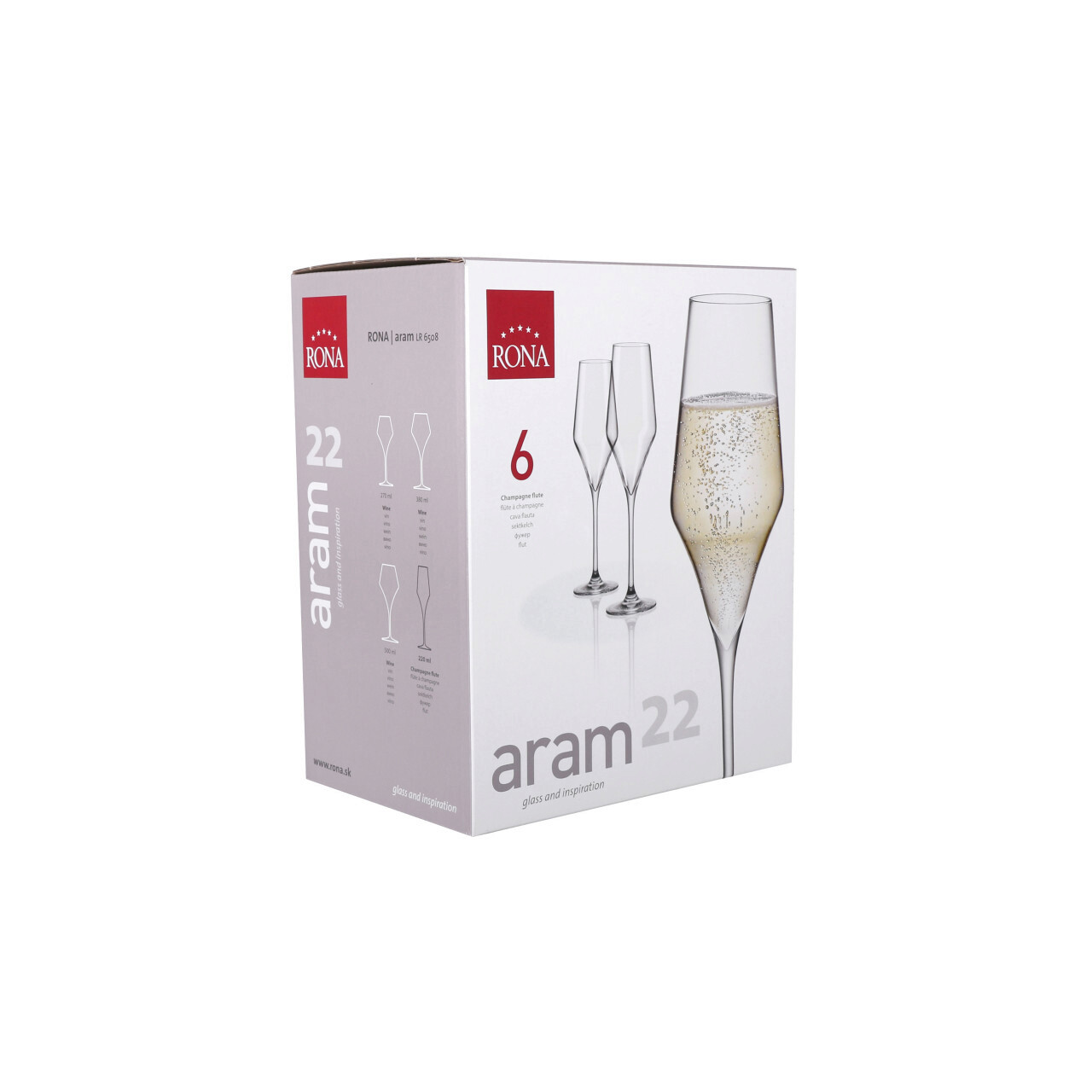 Set 6 pahare pentru sampanie Aram, Rona, 220 ml, sticla, transparent