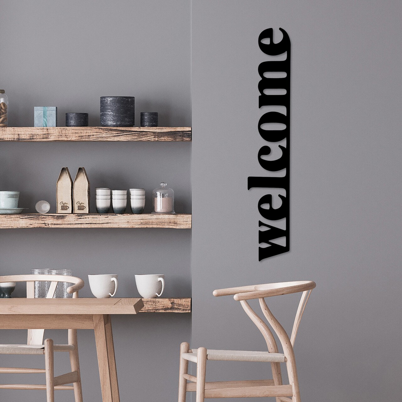 Decoratiune de perete, Welcome-5, (Grosime: 1,5 mm), Negru - view 2