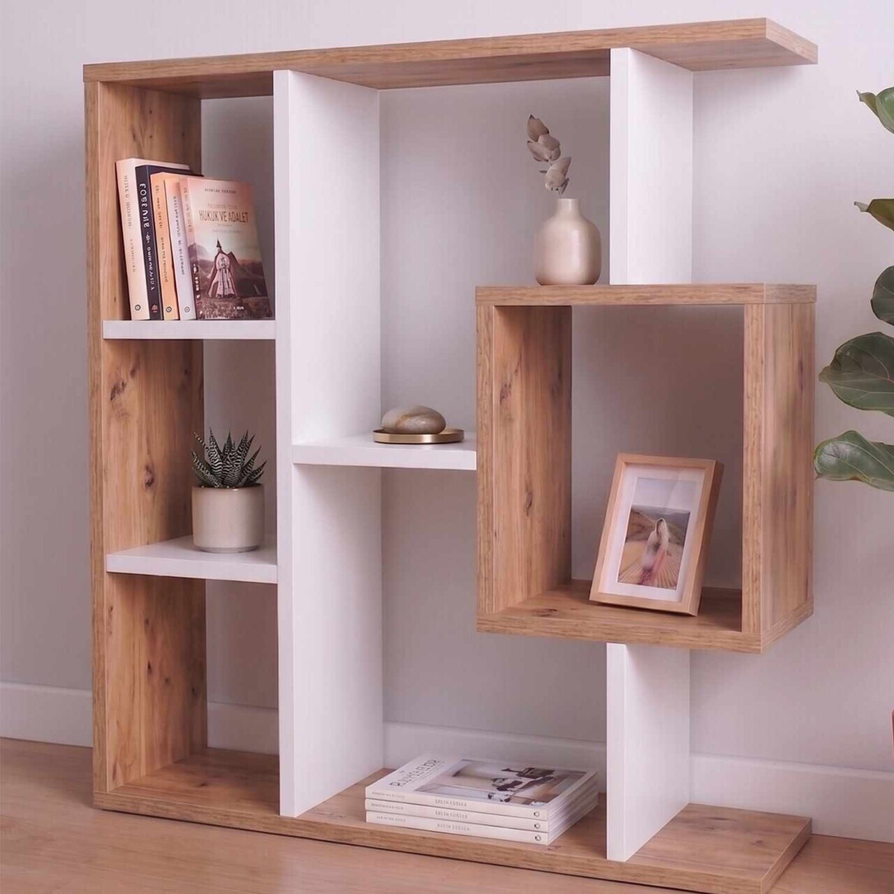 Corp biblioteca, Hanah Home, Yegane, 70.9x74.5x19.7 cm, Alb/Pin Atlantic — imaginea 6
