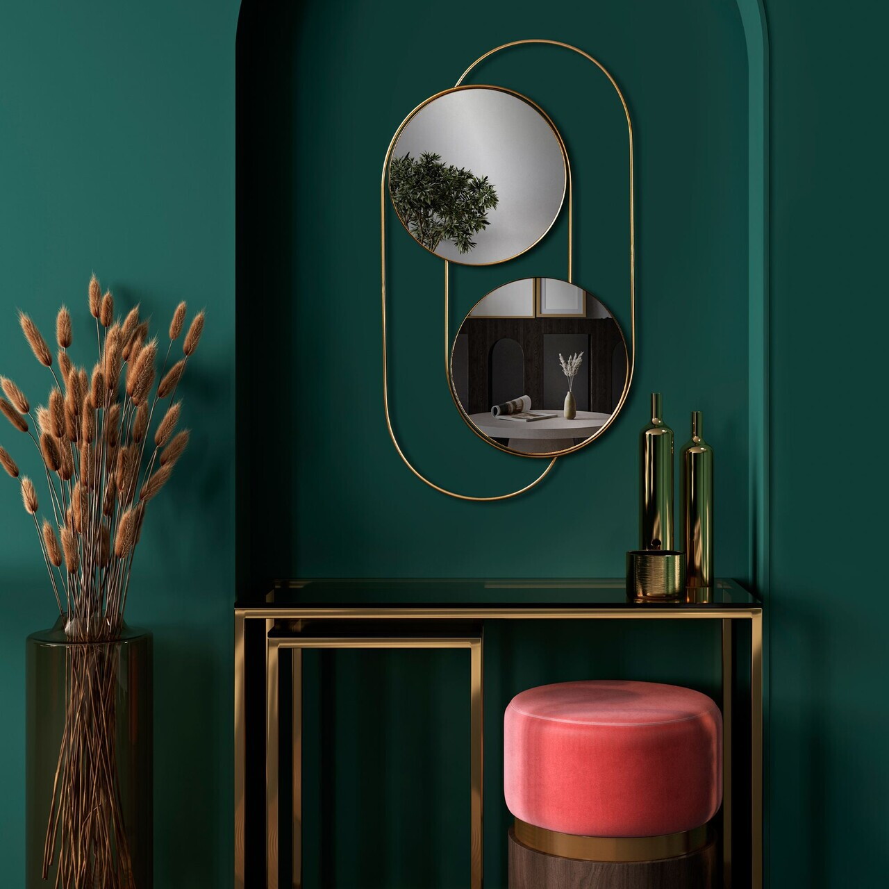 Oglinda decorativa, Bys, Oglindă de sticlă, Auriu — imaginea 3