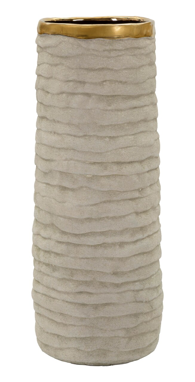 Vaza decorativa, Mauro Ferretti, Lima, 15.5x40 cm, ceramica, gri/auriu - imagine 5