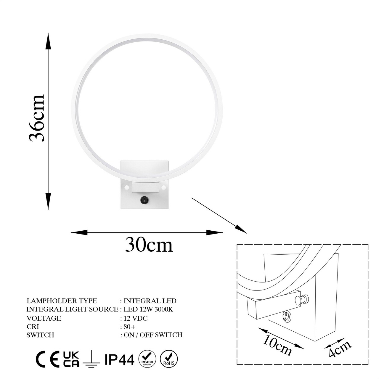 Aplica de perete, Fresno, 119FRS1106, Metal, Alb