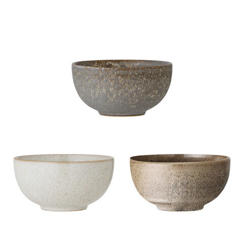 Set 3 boluri, Bloomingville, Addison, 16x8 cm, 700 ml, ceramica, gri